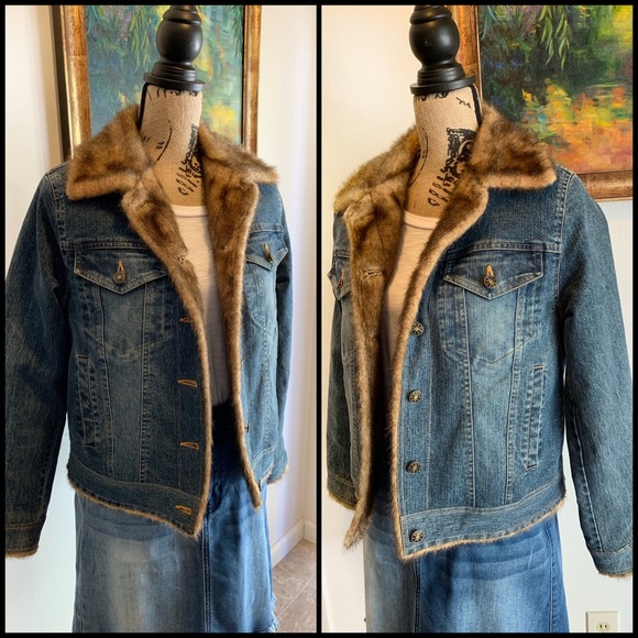Marvin Richards Faux Fur Denim Jacket - Picture 2 of 12
